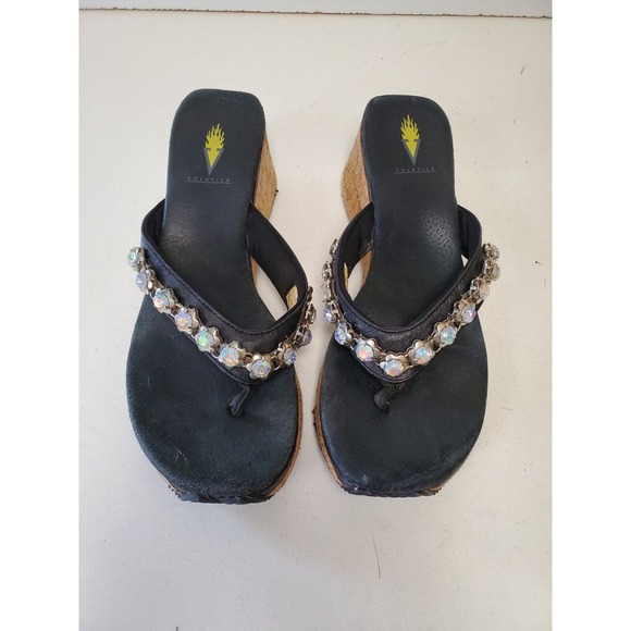 volatile chunky platform wedge black Rhinestone studded sandals Women’s US Sz 10 - Picture 4 of 7